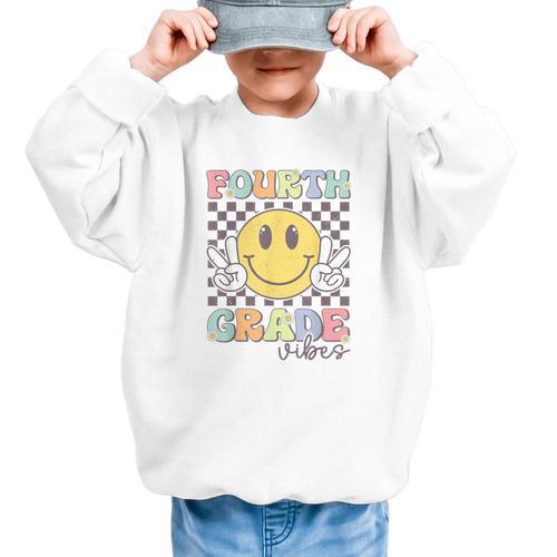 Fourth Grade Vibes Smile Face 4th Grade Team Back To School Graphic Kid Sweatshirt - Savourry