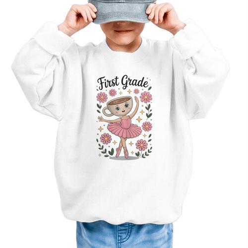 Girls Back To School Cappuccina Italian Brainrot First Grade Graphic Kid Sweatshirt - Savourry