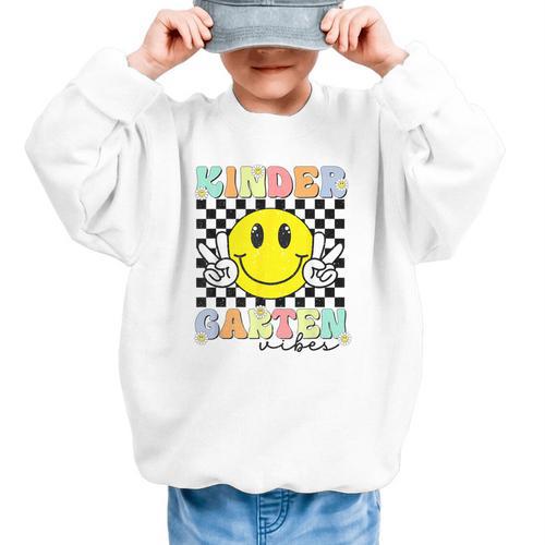Girls Kindergarten Vibes Smile Face Back To School Kinder Graphic Kid Sweatshirt - Savourry