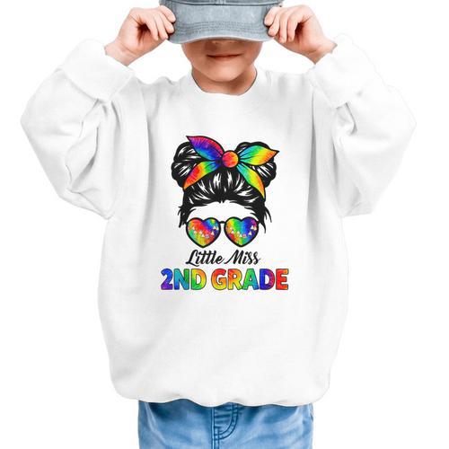 Girls Second Grade Back To School Cute Little Miss 2nd Grade Graphic Kid Sweatshirt - Savourry
