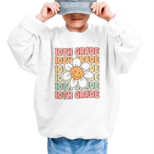 Groovy 10th Grade Back To School First Day Of Tenth Grade Graphic Kid Sweatshirt - Savourry