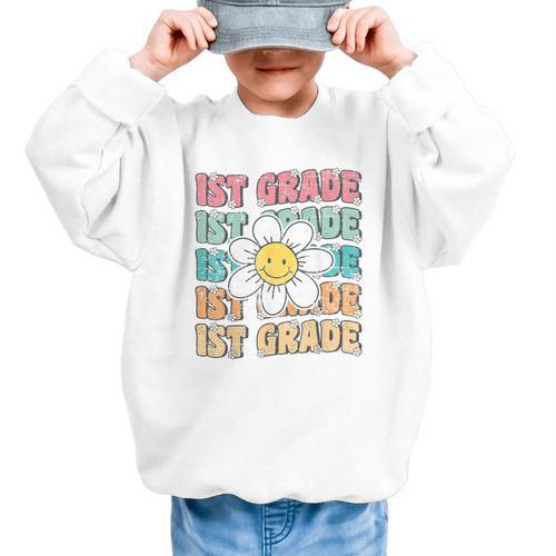 Groovy 1st Grade Back To School First Day Of First Grade Graphic Kid Sweatshirt - Savourry