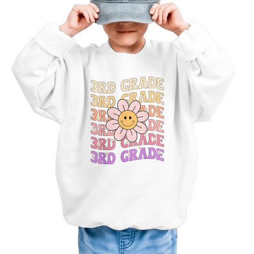 Groovy 3rd Grade Back To School Retro Groovy Third Grade Graphic Kid Sweatshirt - Savourry