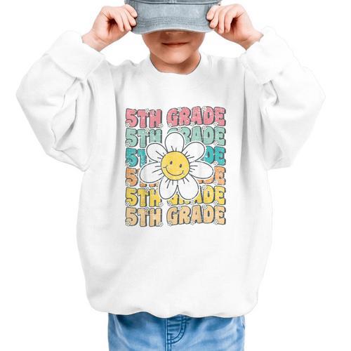 Groovy 5th Grade Back To School First Day Of Fifth Grade Graphic Kid Sweatshirt - Savourry