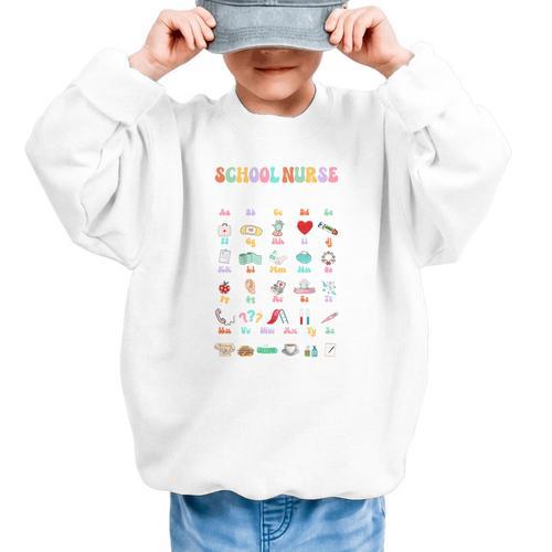 Groovy Cute ABC School Nurse Alphabet Back To School Women Graphic Kid Sweatshirt - Savourry
