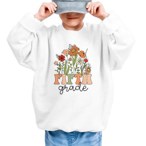 Groovy Fifth Grade Wildflowers Back To School 5th Grade Graphic Kid Sweatshirt - Savourry