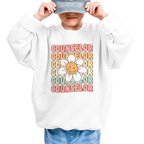 Groovy School Counselor Cute Daisy Flower Back To School Graphic Kid Sweatshirt - Savourry