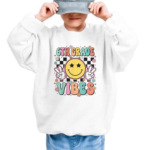 Groovy Sixth 6TH Grade Vibes Back To School First Day Kids Graphic Kid Sweatshirt - Savourry