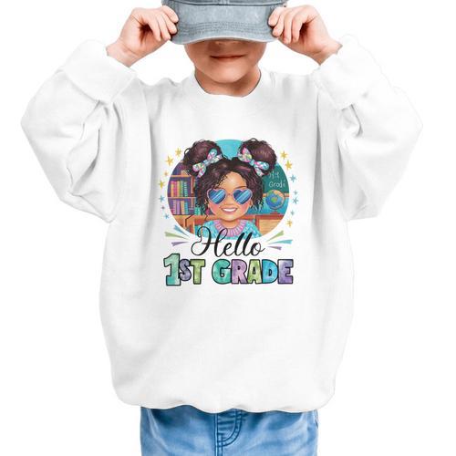 Hello 1st Grade Girl Back To School Kids Boys Girls Graphic Kid Sweatshirt - Savourry