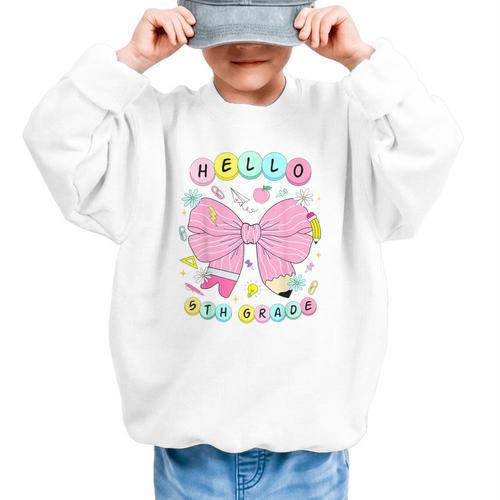 Hello Fifth Grade Coquette Bow 5th Grade Back To School Girl Graphic Kid Sweatshirt - Savourry