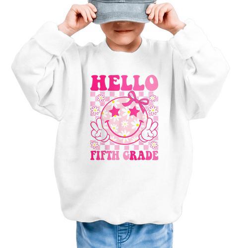 Hello Fifth Grade Coquette Bow Back To School 5th Grade Girl Graphic Kid Sweatshirt - Savourry