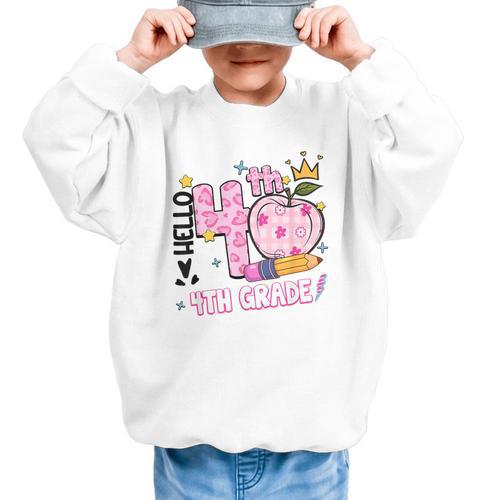Hello Fourth 4th Grade Leopard Tie Dye Girl Back To School Graphic Kid Sweatshirt - Savourry