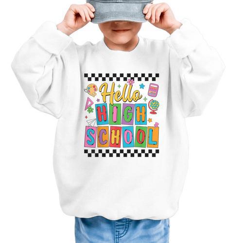 Hello Highshool First Day Of School Back To School Boy Girls Graphic Kid Sweatshirt - Savourry