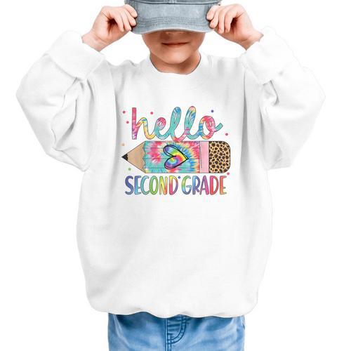 Hello Second Grade Pencil Tie Dye Back To School 2nd Grade Graphic Kid Sweatshirt - Savourry