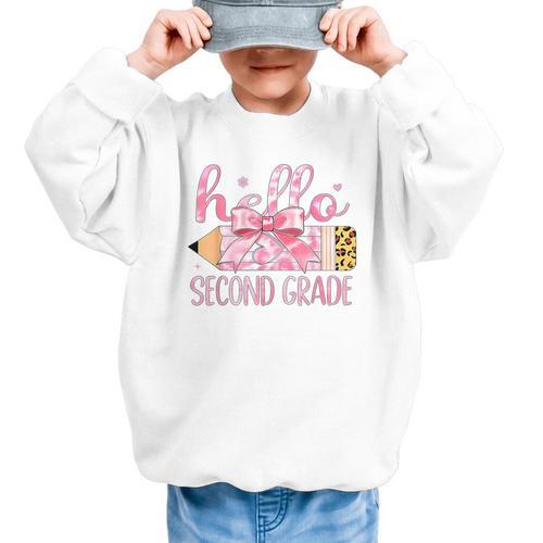 Hello Second Grade Pencil Tie Dye Coquette Back To School Graphic Kid Sweatshirt - Savourry