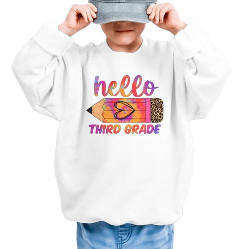 Hello Third Grade Back To School Pencil Tie Dye 3rd Grade Performance Graphic Kid Sweatshirt - Savourry
