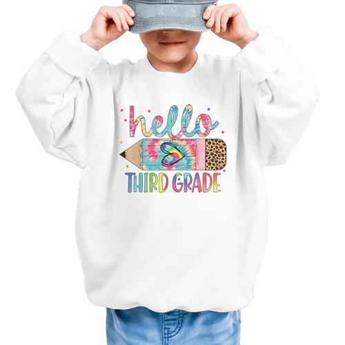 Hello Third Grade Pencil Tie Dye Back To School 3rd Grade Graphic Kid Sweatshirt - Savourry