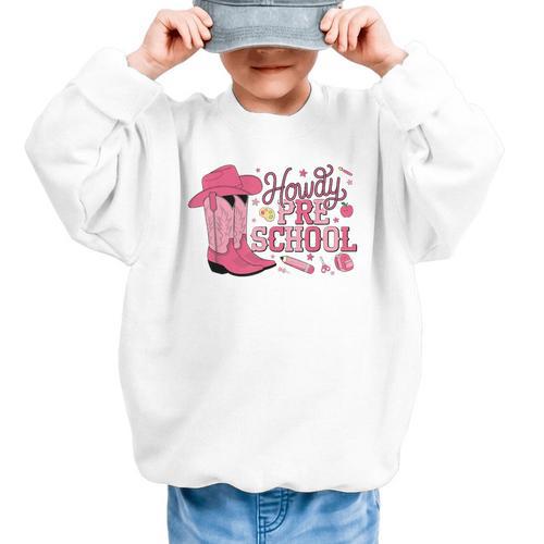 Howdy Preschool Back To School Western Cowboy Cowgirls Pre-K Graphic Kid Sweatshirt - Savourry