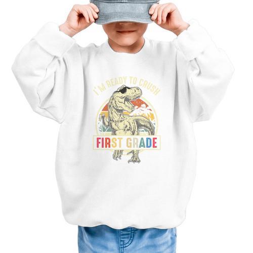 I'm Ready To Crush First Grade Dinosaur T Rex Back To School Performance Graphic Kid Sweatshirt - Savourry