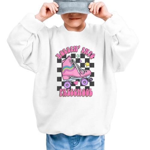 Kids Back To School Skating Rollin Into Preschool Graphic Kid Sweatshirt - Savourry