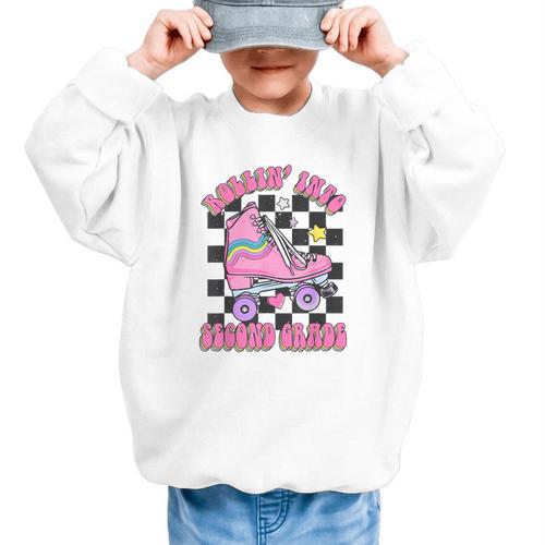 Kids Back To School Skating Rollin Into Second 2nd Grade Graphic Kid Sweatshirt - Savourry