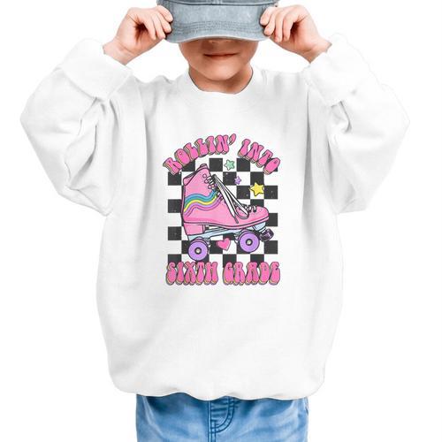 Kids Back To School Skating Rollin Into Sixth 6th Grade Graphic Kid Sweatshirt - Savourry