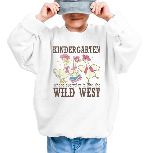 Kindergarten Wild West Goose Cowboy Goose Back To School Graphic Kid Sweatshirt - Savourry