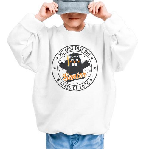 My Last First Day Senior 2026 Cat Back To School Cool Class Graphic Kid Sweatshirt - Savourry