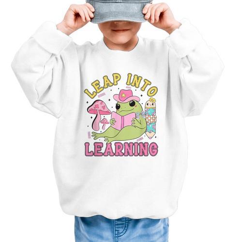 Leap Into Learning Cute Frog Kawaii Back To School Kids Graphic Kid Sweatshirt - Savourry
