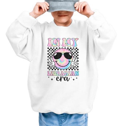 In My Librarian Era Groovy Tie Dye Back To School Graphic Kid Sweatshirt - Savourry