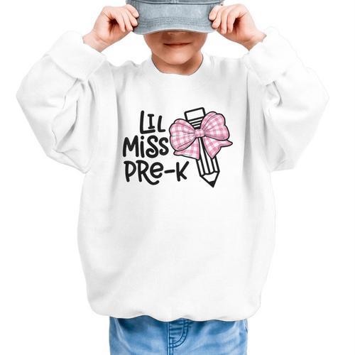LiL Miss Pre-K Girls Coquette Bow Gingham Bow Back To School Graphic Kid Sweatshirt - Savourry