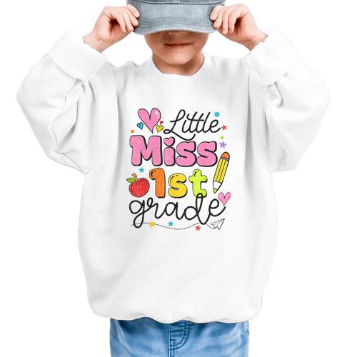 Little Miss 1st Grade Back To School Cute First Grade Girls Graphic Kid Sweatshirt - Savourry