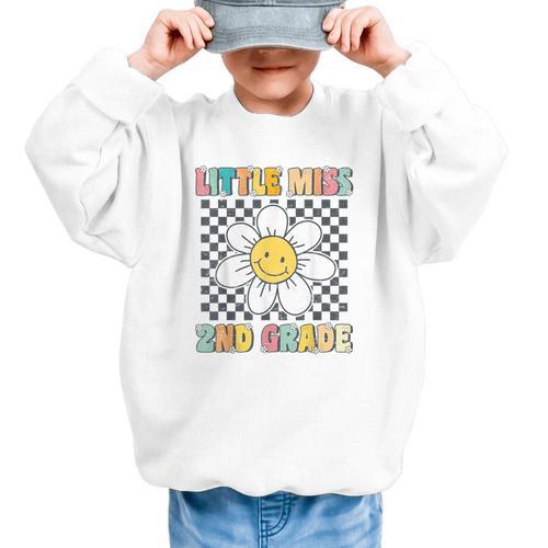 Little Miss 2nd Grade Retro Groovy 2nd Grade Back To School Graphic Kid Sweatshirt - Savourry