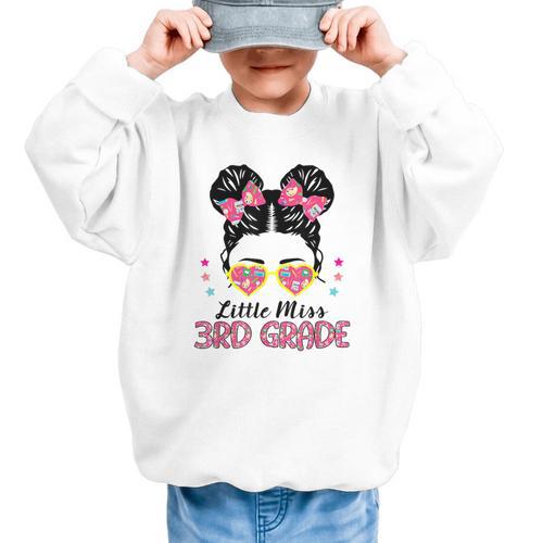 Little Miss 3rd Grade Messy Bun Back To School Graphic Kid Sweatshirt - Savourry