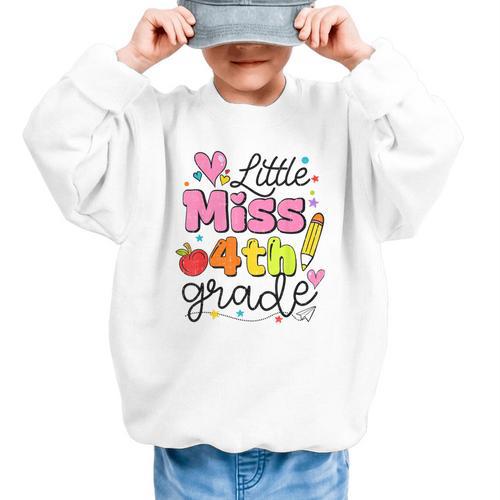 Little Miss 4th Grade Back To School Cute Fourth Grade Girls Graphic Kid Sweatshirt - Savourry