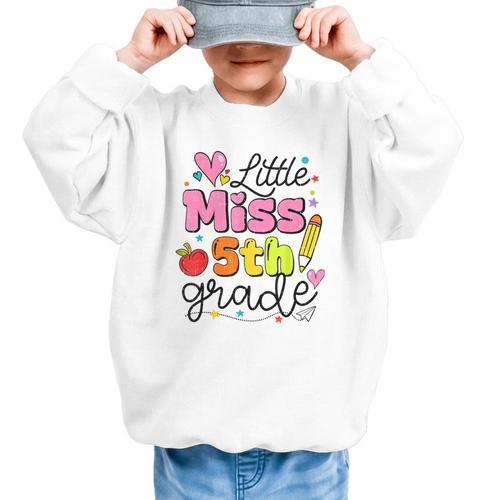 Little Miss 5th Grade Back To School Cute Fifth Grade Girls Graphic Kid Sweatshirt - Savourry