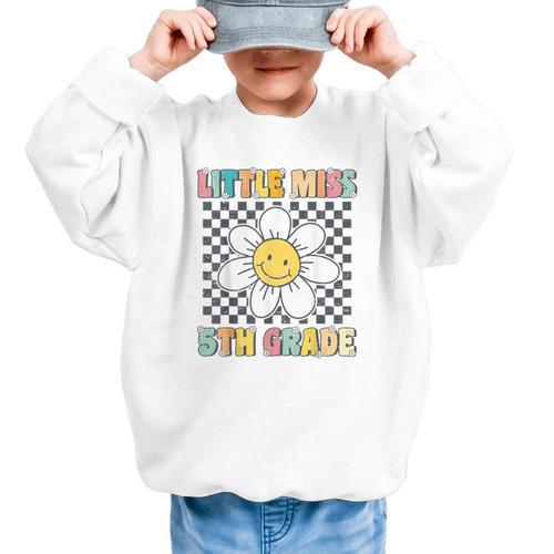 Little Miss 5th Grade Retro Groovy 5th Grade Back To School Graphic Kid Sweatshirt - Savourry