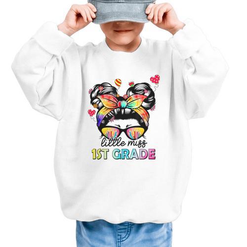 Little Miss First Grade Back To School 1st Grade Girls Graphic Kid Sweatshirt - Savourry