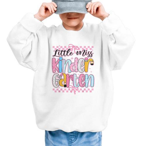 Little Miss Kindergarten Back To School Girls Coquette Bow Graphic Kid Sweatshirt - Savourry