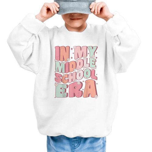 In My Middle School Era Cute Groovy First Day Back To School Graphic Kid Sweatshirt - Savourry