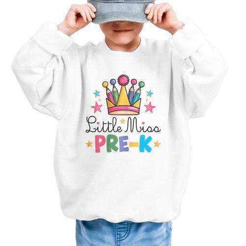 Miss Pre-K Pencils Crown Cute Back To School First Day Girls Graphic Kid Sweatshirt - Savourry
