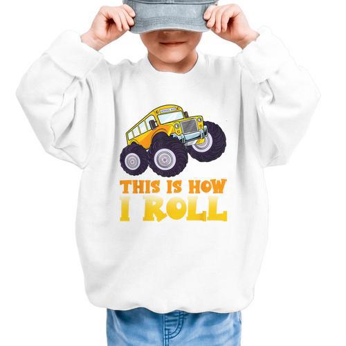 Monster Truck School Bus This Is How I Roll Back To School Graphic Kid Sweatshirt - Savourry
