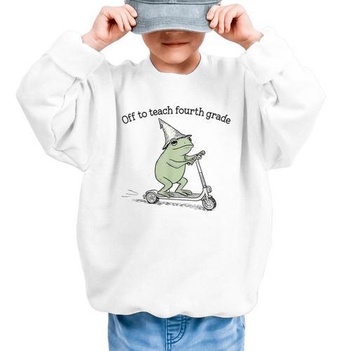 Off To Teach Fourth Grade Froggy Cute Frog Back To School Graphic Kid Sweatshirt - Savourry