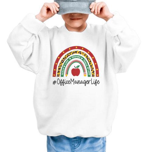 Office Manager Rainbow Appreciation Day Hello Back To School Graphic Kid Sweatshirt - Savourry