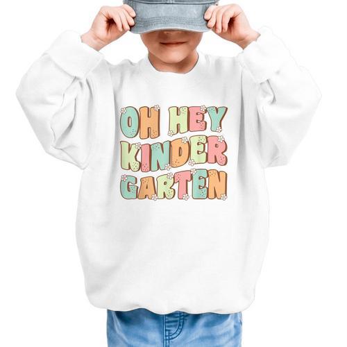 Oh Hey Kindergarten Cute Groovy Back To School Kindergarten Graphic Kid Sweatshirt - Savourry