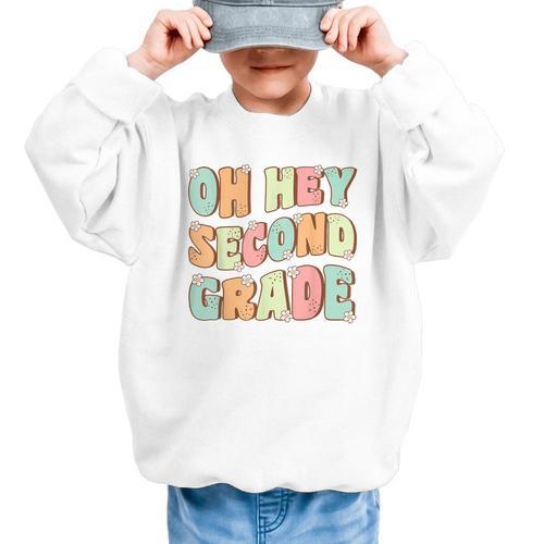 Oh Hey Second Grade Cute Groovy Back To School 2nd Grade Graphic Kid Sweatshirt - Savourry