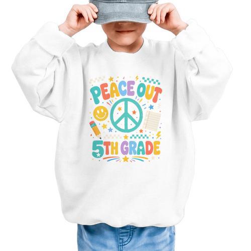 Peace Out 5th Grade Retro Back To School Students Graphic Kid Sweatshirt - Savourry
