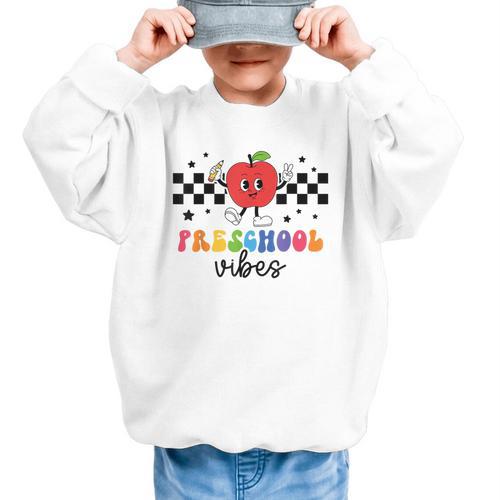 Preschool Vibes Retro Groovy Apple Back To School Graphic Kid Sweatshirt - Savourry