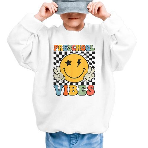 Preschool Vibes Retro Groovy Back To School Pre-K Graphic Kid Sweatshirt - Savourry