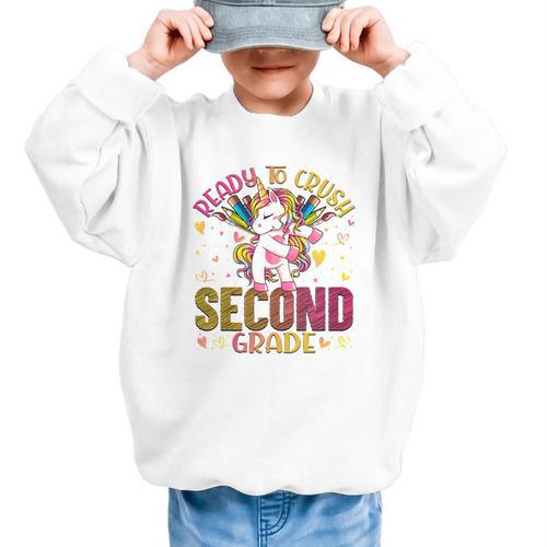 Ready To Crush Second 2nd Grade Back To School Unicorn Kids Performance Graphic Kid Sweatshirt - Savourry